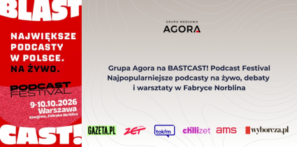 Grupa Agora na BLASTCAST! Podcast Festival. Najpopularniejsze podcasty na żywo, debaty i warsztaty w Fabryce Norblina